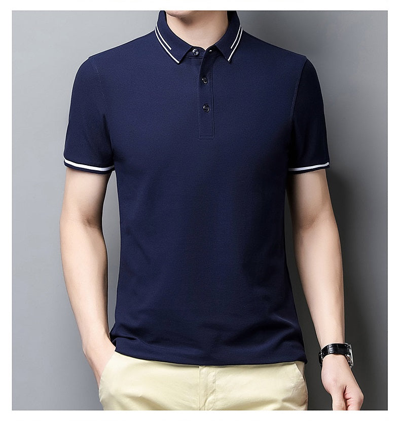 NBOStudio Men's Business Casual Slim  No Curl Collar Polo Shirt Collar Stays Polo